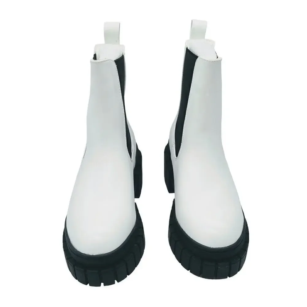 Super Chunky PLATFORM Boots Sz‎ 5 White Chelsea Lug Sole